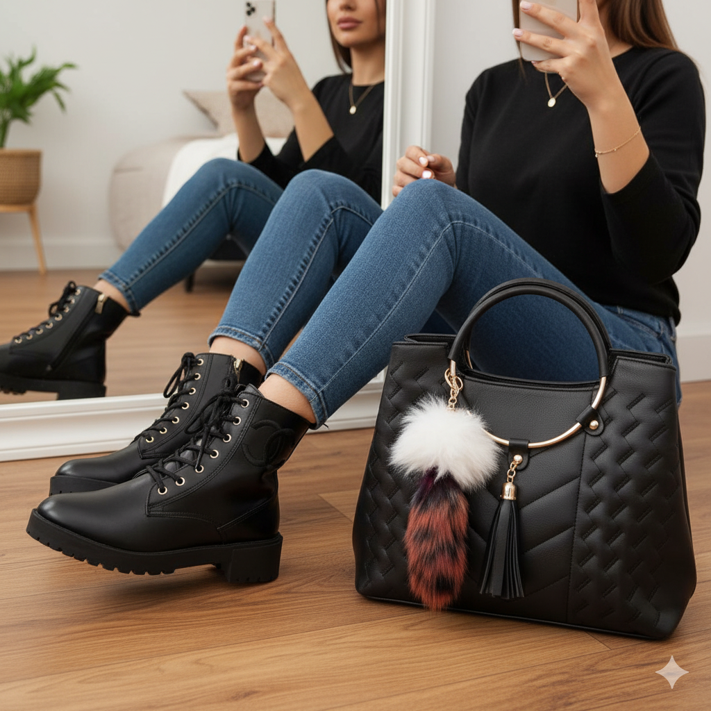 باقة الأناقة المتكاملة – صباط وصاك بنفس اللون + حقيبة مجانية