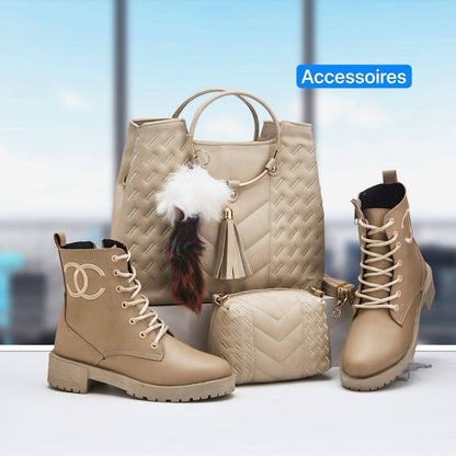 باقة الأناقة المتكاملة – صباط وصاك بنفس اللون + حقيبة مجانية